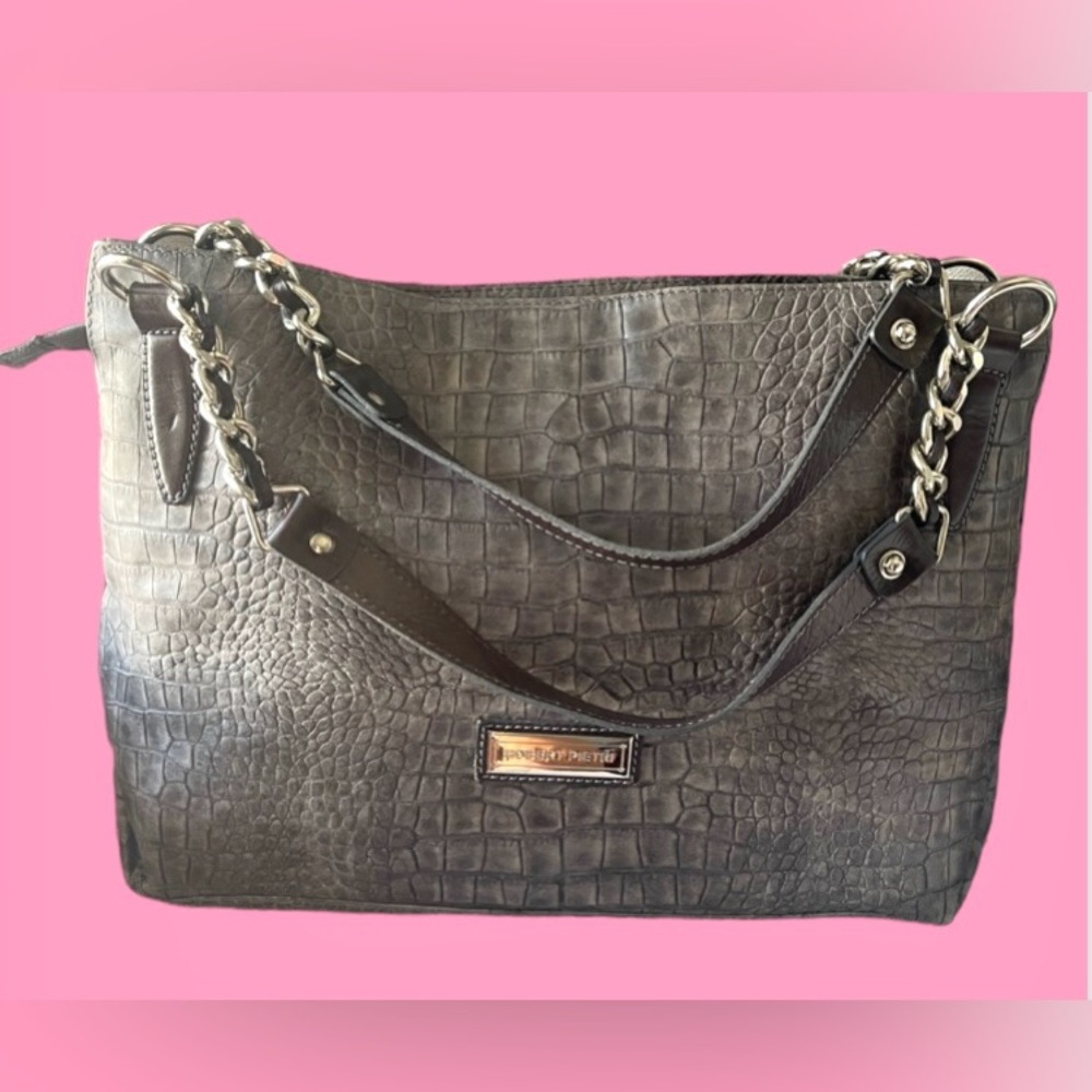 Faux Croc Shoulder Tote in Dark Gray by Robert Pietri. Excellent condition.